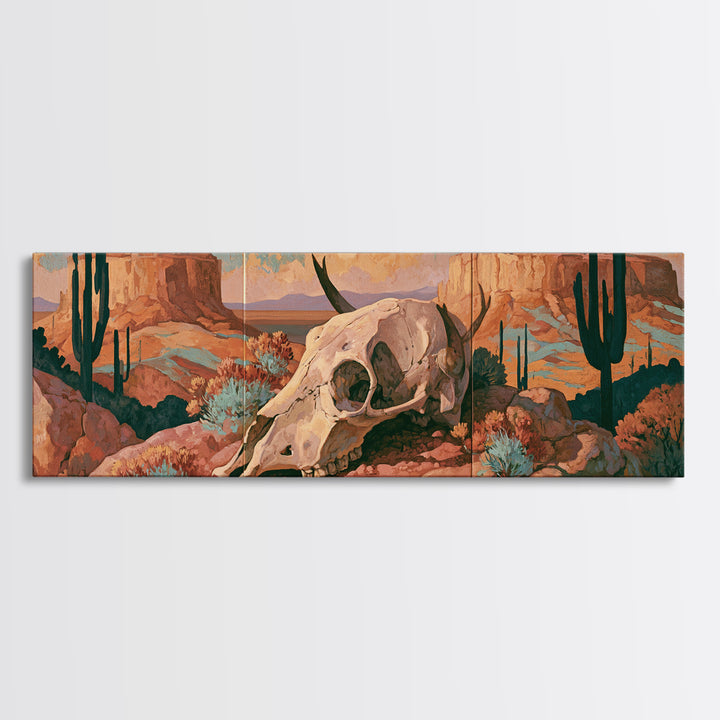 Sun Bleached Skull and Desert Flowers Canvas Print, Desert Art, Printable Wall Art, Southwestern Decor, Fine Art, Desert, DES-3x1-100
