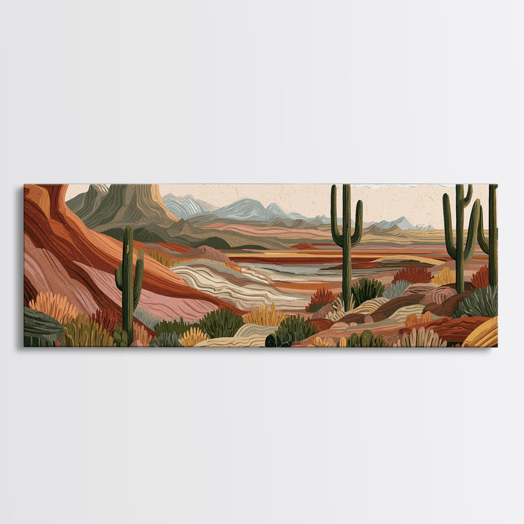 Ancient Desert Petroglyph Design Canvas Print, Desert Art, Landscape Wall Art, Southwestern Decor, Oil Painting, Desert, DES-3x1-13