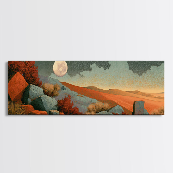 Desert Moon over Rolling Sand Framed Canvas Print, Desert Art, Living Room Decor, Southwestern Decor, Fine Art, Desert, DES-3x1-2