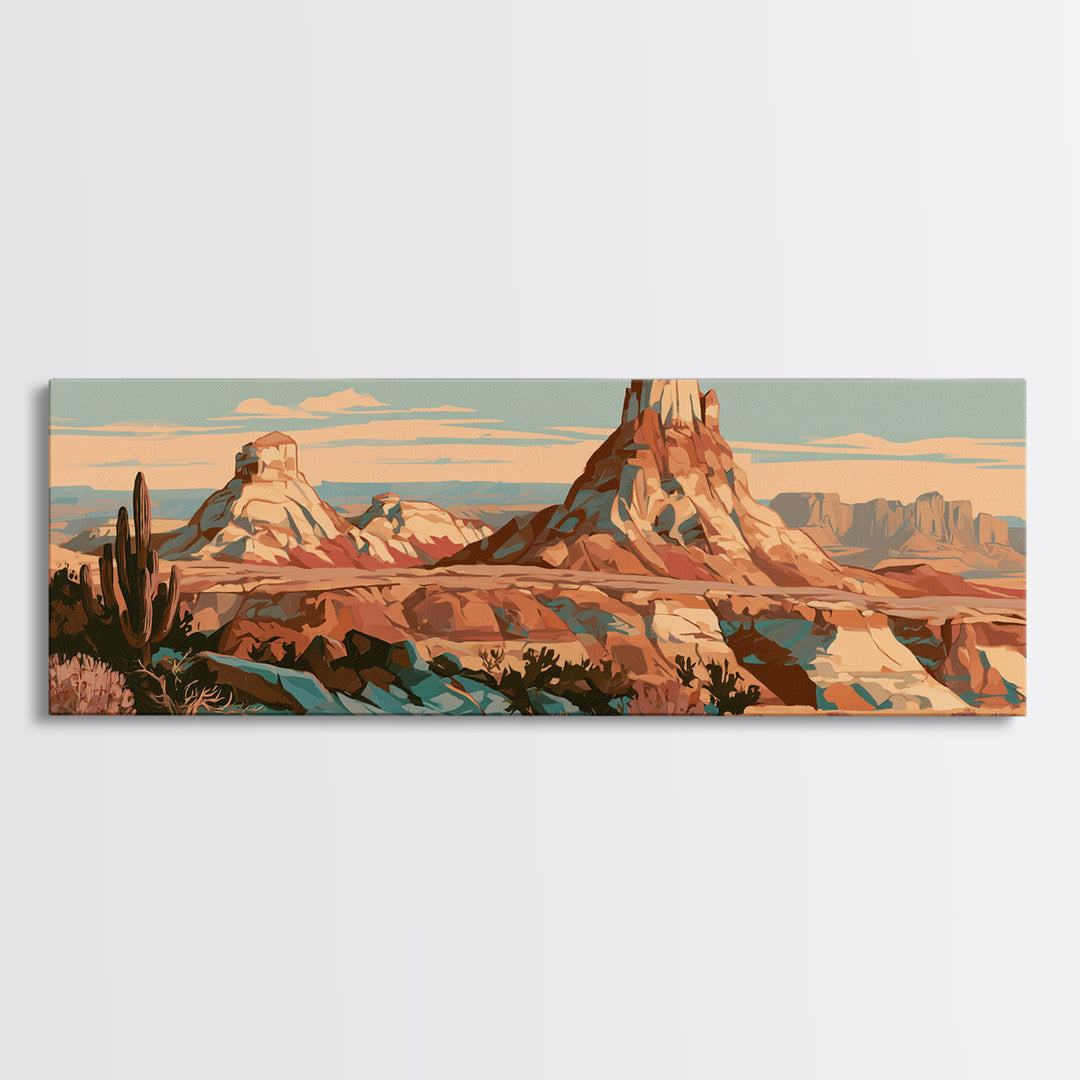 Terracotta and Cream Geometric Landscape Canvas Print, Desert Art, Boho Wall Art, Southwestern Decor, Fine Art, Desert, DES-3x1-34
