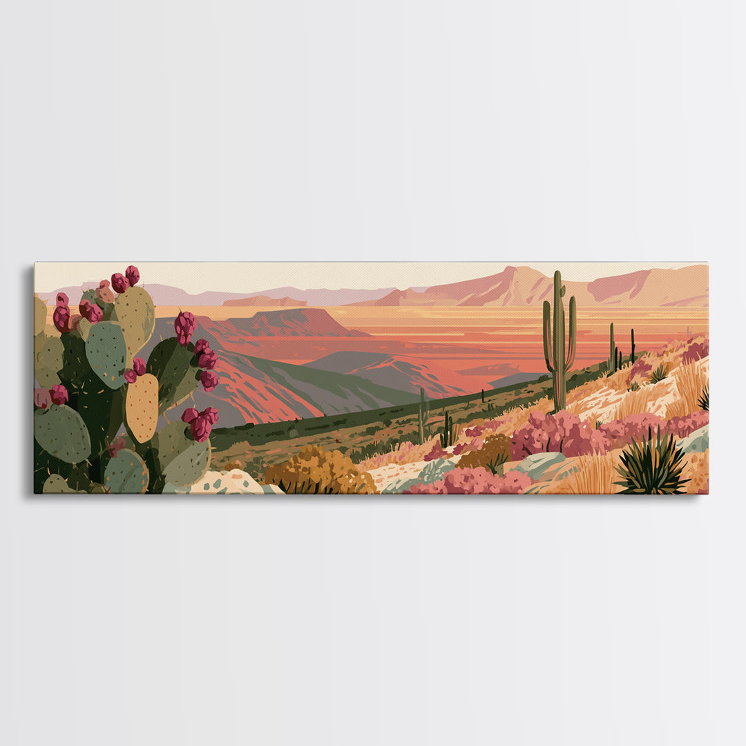 Prickly Pear Cactus Canvas Print, Desert Art, Wall Decor, Southwestern Decor, Oil Painting, Desert, Living Room Decor, DES-3x1-35