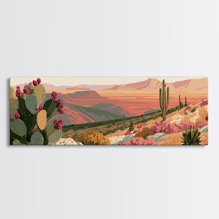 Prickly Pear Cactus Canvas Print, Desert Art, Wall Decor, Southwestern Decor, Oil Painting, Desert, Living Room Decor, DES-3x1-35