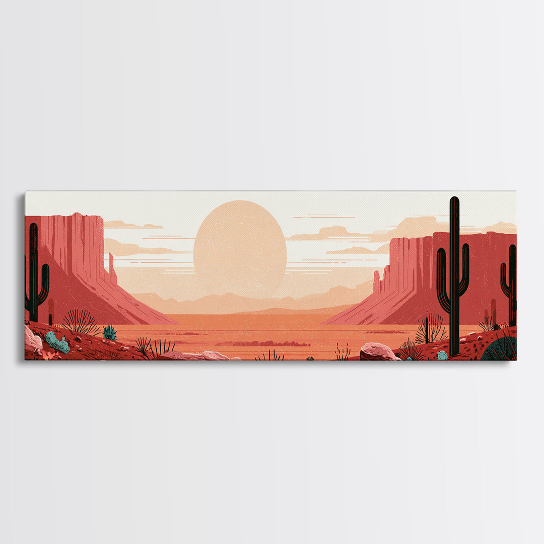 Minimal Beige Sun Canvas Print, Desert Art, Watercolor Painting, Southwestern Decor, Oil Painting, Desert, Nature Wall Art, DES-3x1-38