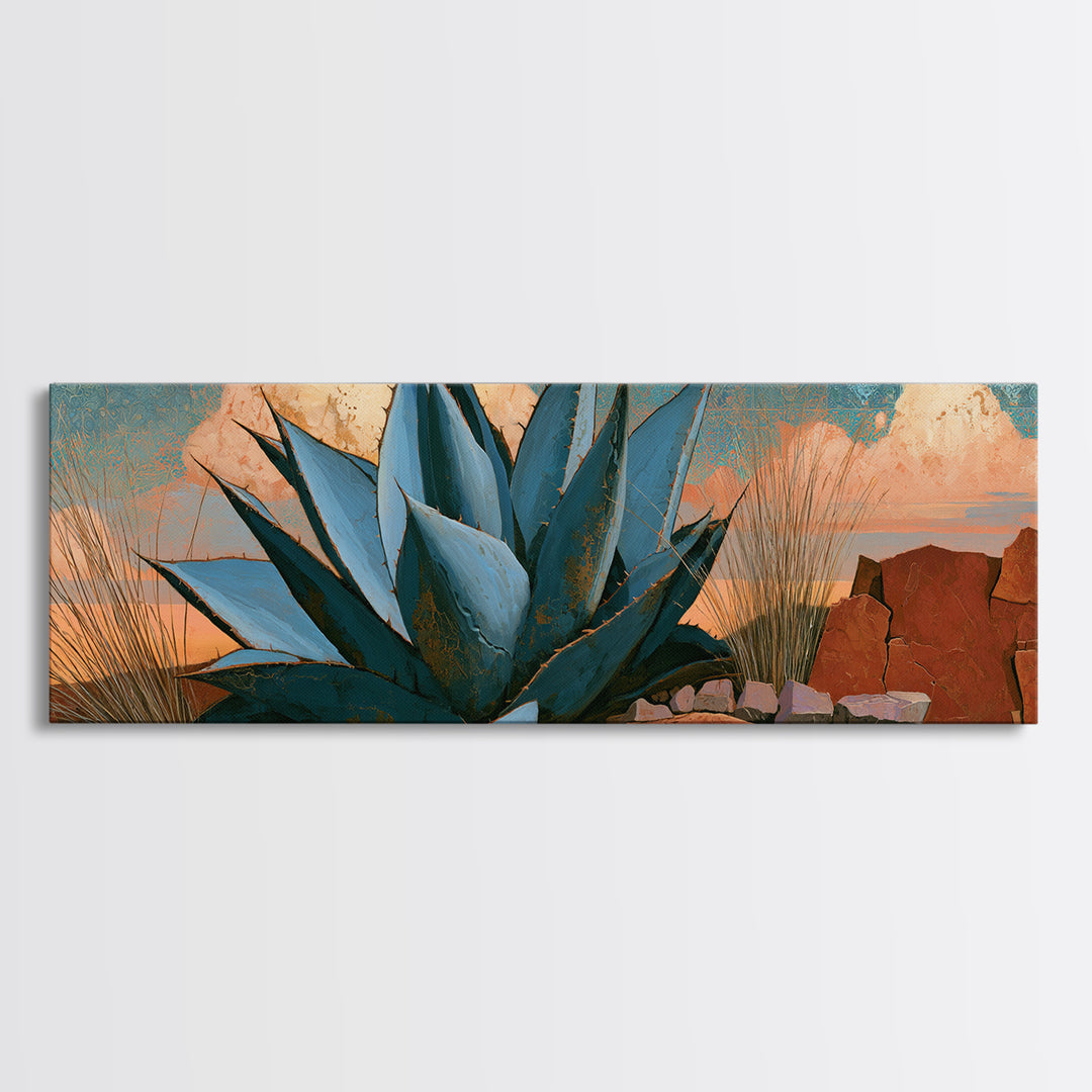 Agave Plant Closeup Canvas Print, Desert Art, Modern Decor, Southwestern Decor, Oil Painting, Desert, Room Decor, DES-3x1-40