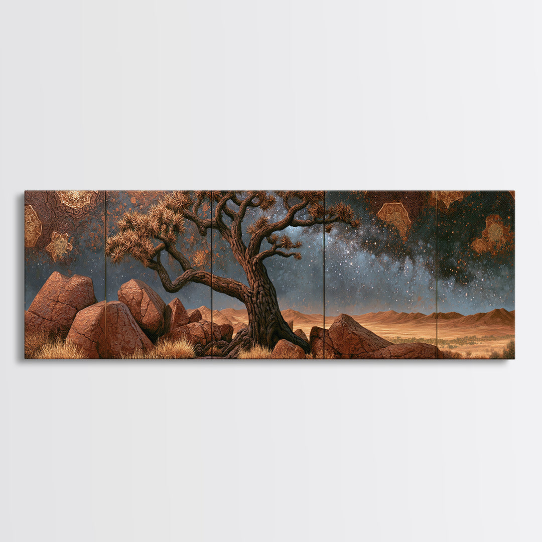 Joshua Tree under Star Filled Night Canvas Print, Desert Art, Landscape Art, Southwestern Decor, Watercolor Art, Desert, DES-3x1-46