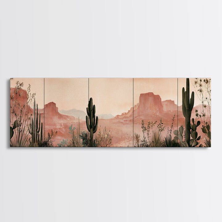 Cactus Botanical Plate Canvas Print, Desert Art, Minimalist Decor, Southwestern Decor, Fine Art, Desert, Boho, Original Art, DES-3x1-48