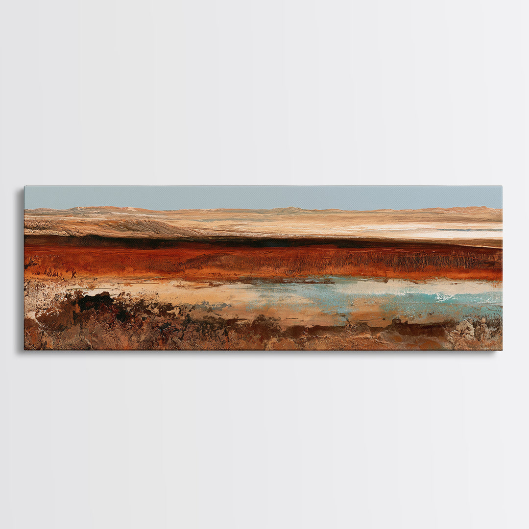 Abstract Heatwave Horizon Framed Canvas Print, Desert Art, Fine Art Print, Southwestern Decor, Oil Painting, Desert, DES-3x1-53