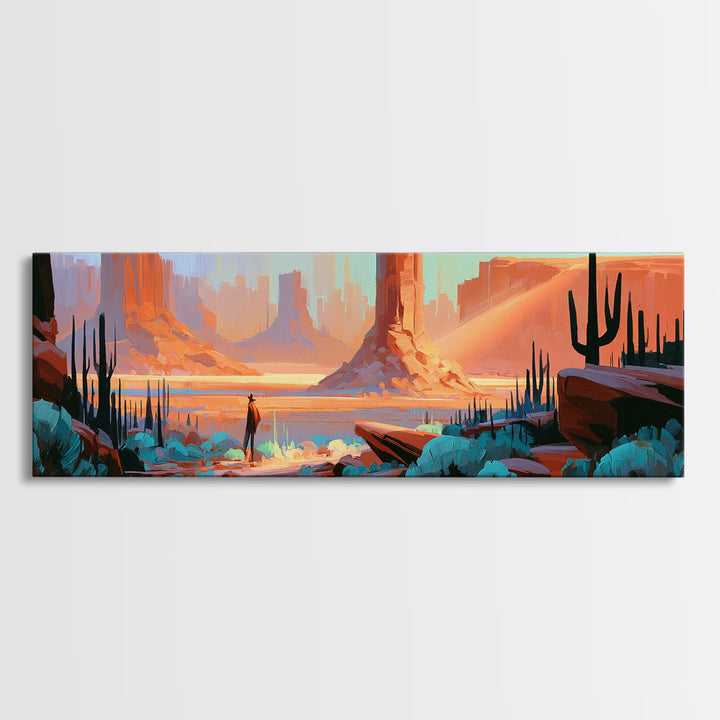 Sandstone Canyon with Dramatic Light Beam Framed Canvas Print, Desert Art, Wall Art, Southwestern Decor, Oil Painting, Desert, DES-3x1-56