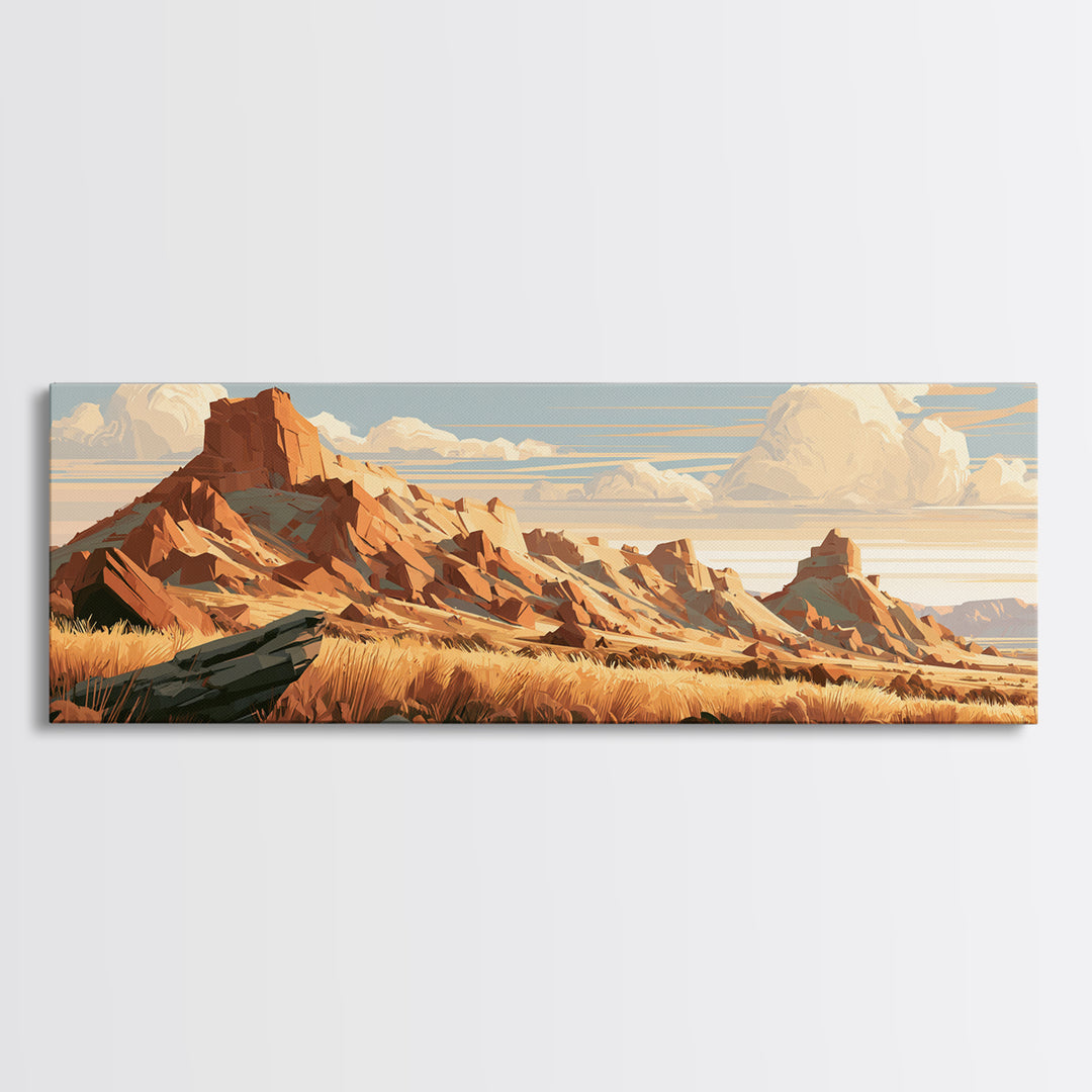 Terracotta and Cream Geometric Landscape Framed Canvas Print, Desert Art, Western Wall Art, Southwestern Decor, Oil Painting, DES-3x1-58