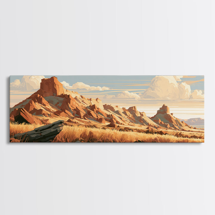 Terracotta and Cream Geometric Landscape Framed Canvas Print, Desert Art, Western Wall Art, Southwestern Decor, Oil Painting, DES-3x1-58