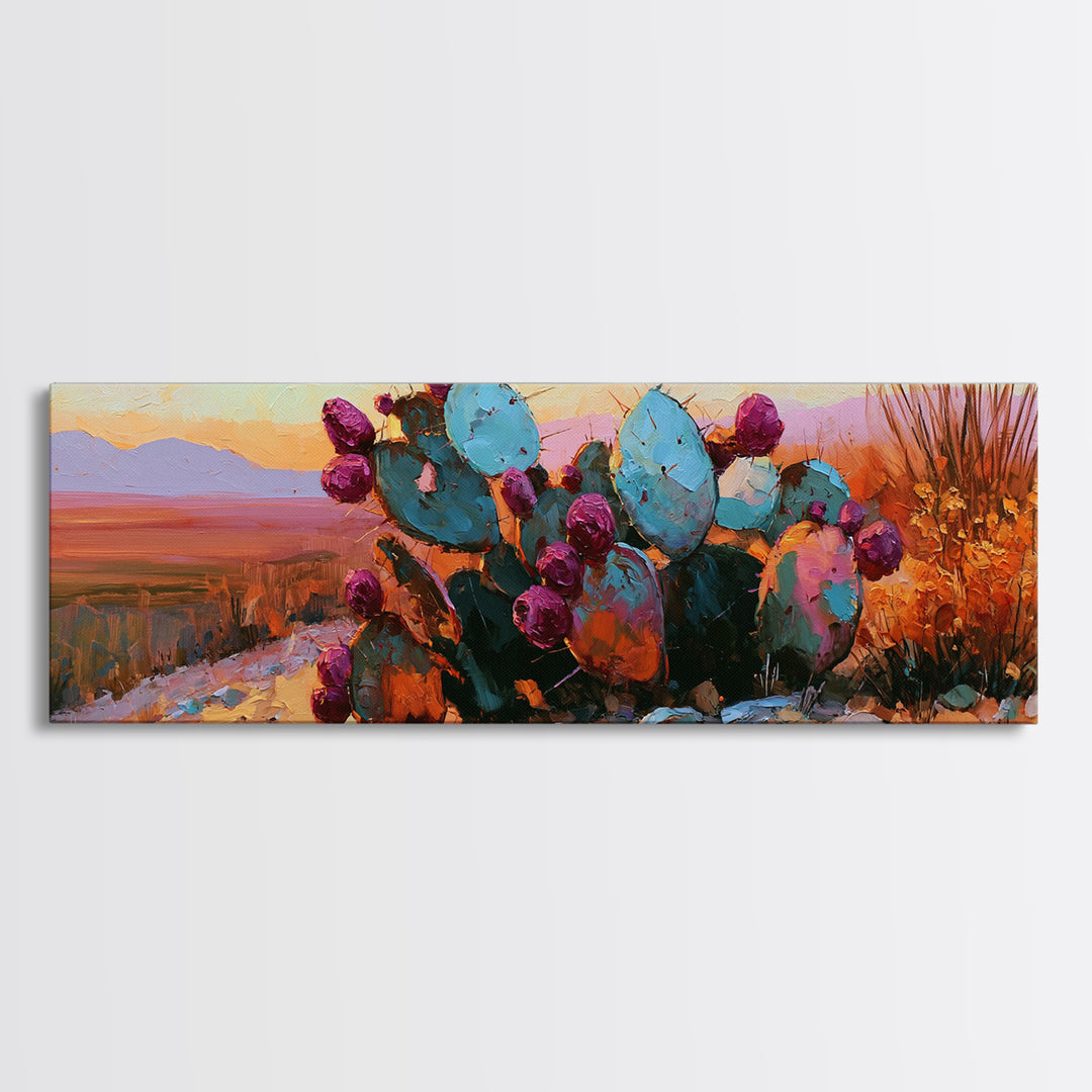 Prickly Pear Cactus Framed Canvas Print, Desert Art, Original Painting, Southwestern Decor, Fine Art, Desert, Bedroom Wall Art, DES-3x1-59
