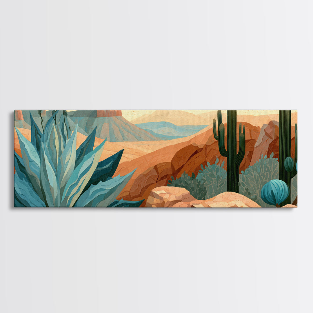 Agave Plant Closeup Framed Canvas Print, Desert Art, Textured Painting, Southwestern Decor, Fine Art, Desert, Oil Painting, DES-3x1-64