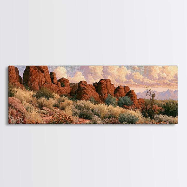 Desert Wildflowers After Spring Rain Framed Canvas Print, Desert Art, Room Decor, Southwestern Decor, Fine Art, Desert, DES-3x1-68