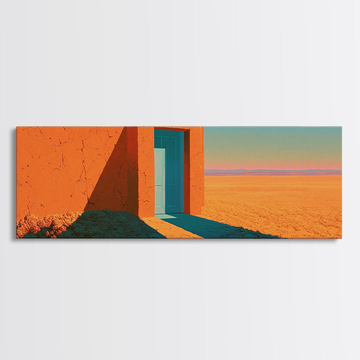Adobe Doorway with Turquoise Shadow Framed Canvas Print, Desert Art, Art Print, Southwestern Decor, Fine Art, Desert, DES-3x1-69