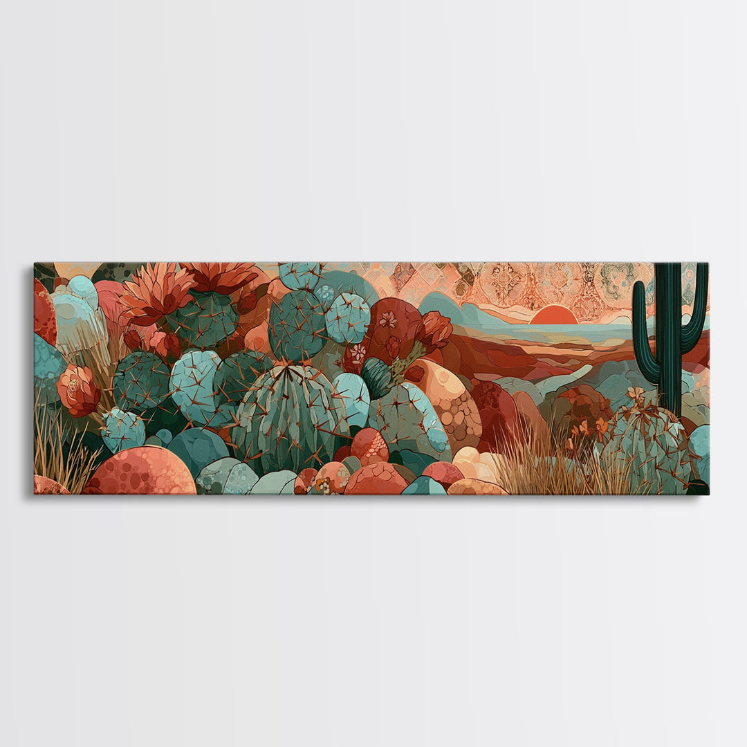Cactus Botanical Plate Framed Canvas Print, Desert Art, Digital Prints, Southwestern Decor, Fine Art, Desert, Boho Wall Art, DES-3x1-72
