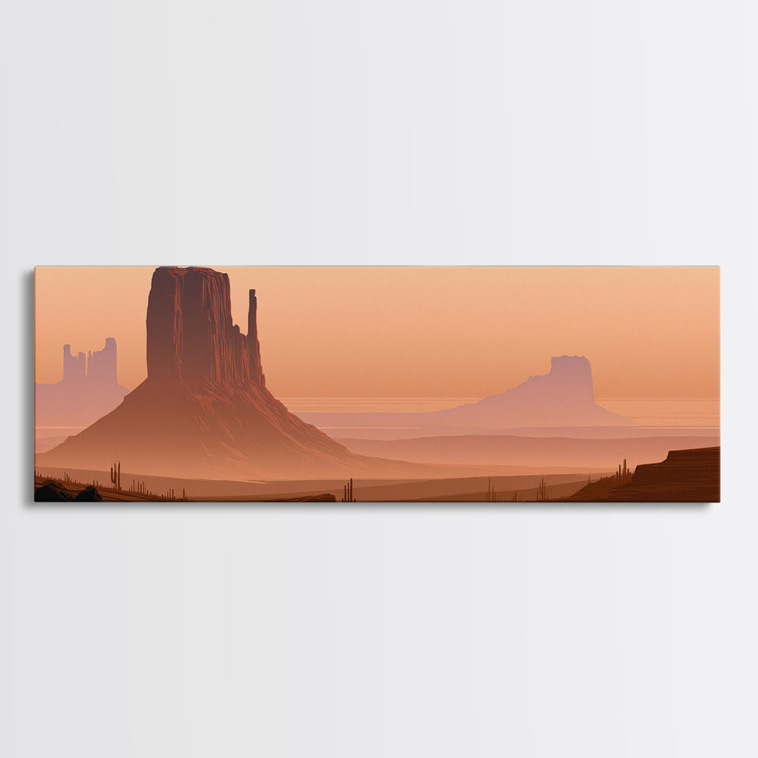 Monument Valley Silhouette Framed Canvas Print, Desert Art, Textured Painting, Southwestern Decor, Oil Painting, Desert, DES-3x1-73