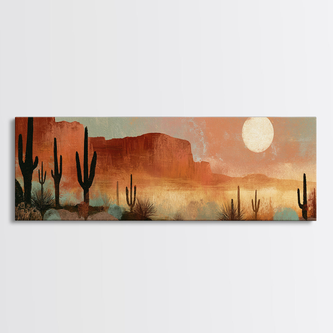Desert Moon over Rolling Sand Framed Canvas Print, Desert Art, Colorful Wall Art, Southwestern Decor, Fine Art, Desert, DES-3x1-74