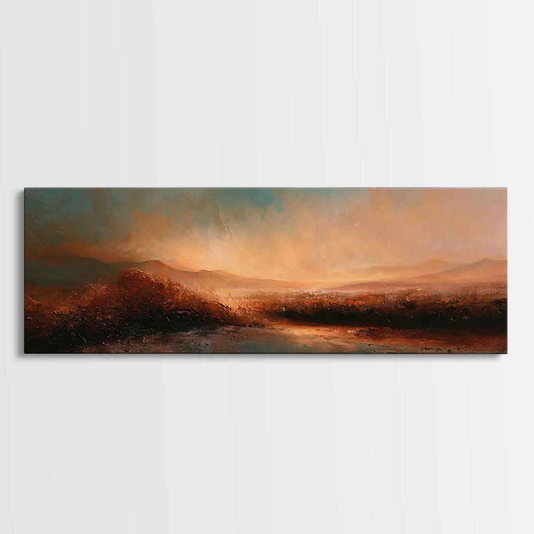 Abstract Heatwave Horizon Framed Canvas Print, Desert Art, Fine Art Print, Southwestern Decor, Oil Painting, Desert, DES-3x1-77