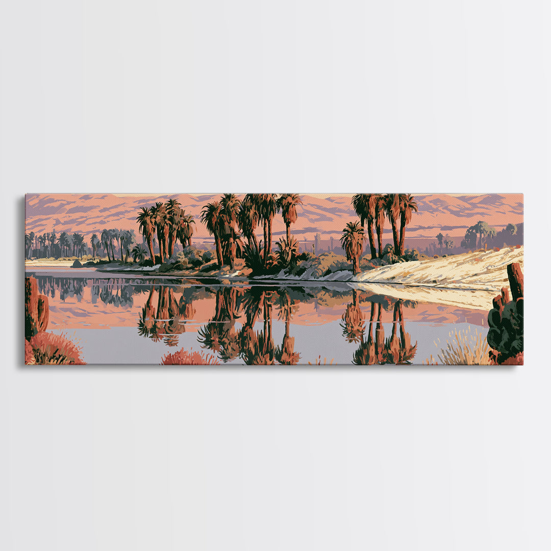 Palm Oasis Reflected Framed Canvas Print, Desert Art, Modern Wall Art, Southwestern Decor, Fine Art, Desert, Gallery Decor, DES-3x1-79