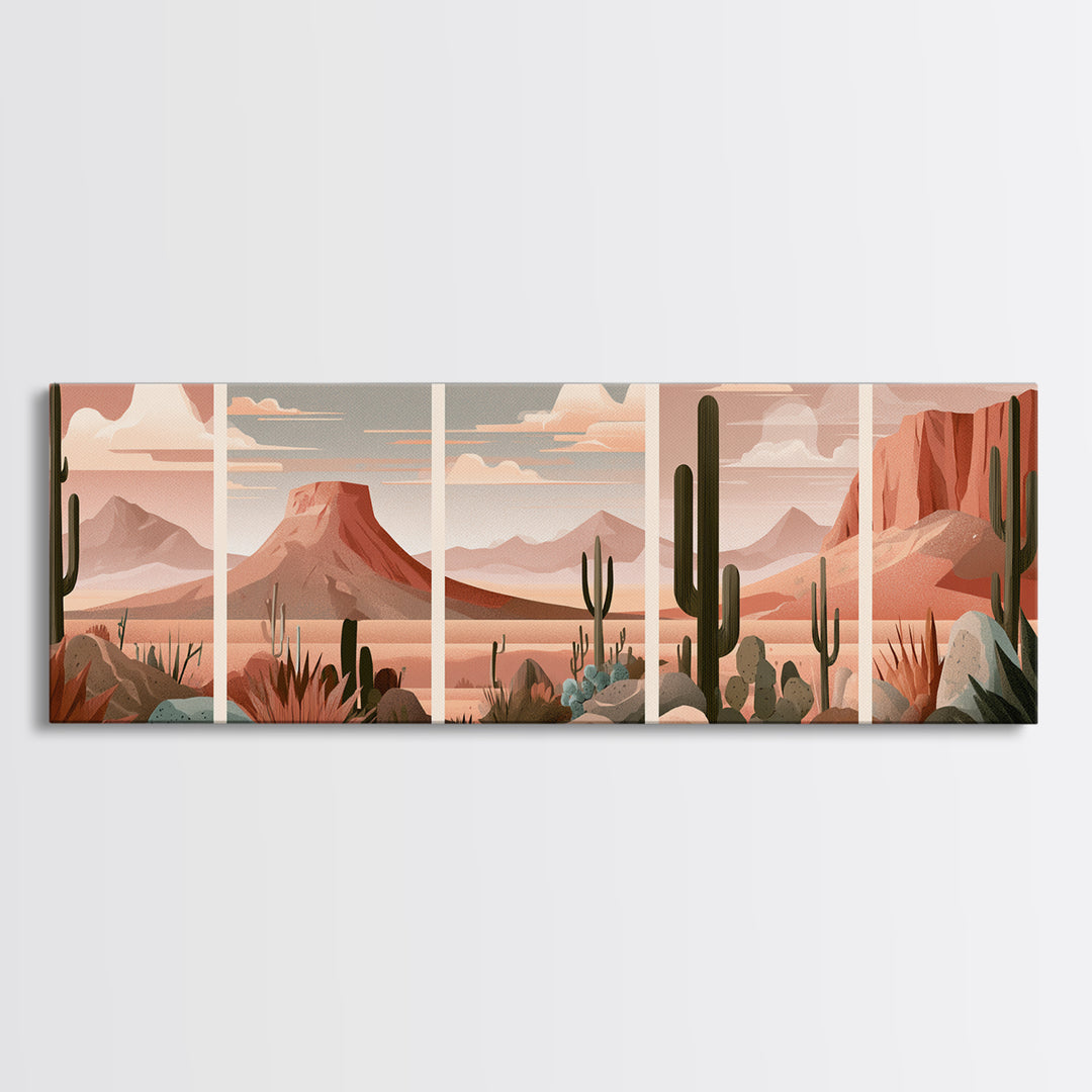 Terracotta and Cream Geometric Landscape Framed Canvas Print, Desert Art, Western Wall Art, Southwestern Decor, Oil Painting, DES-3x1-82
