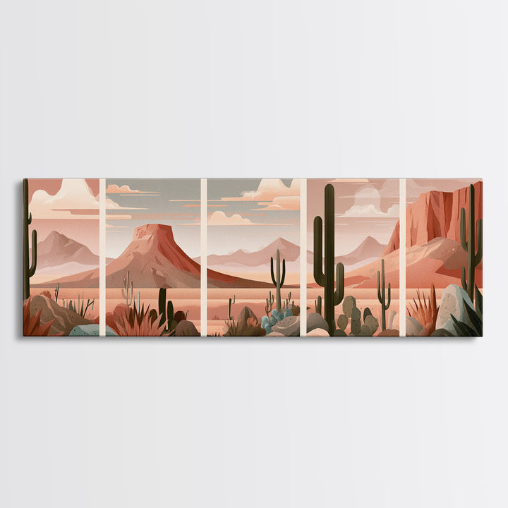Terracotta and Cream Geometric Landscape Framed Canvas Print, Desert Art, Western Wall Art, Southwestern Decor, Oil Painting, DES-3x1-82