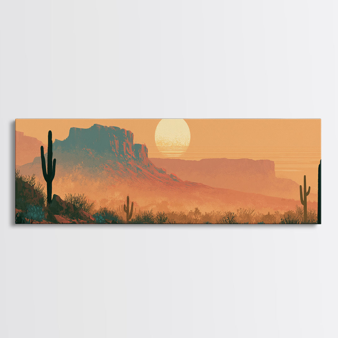 Minimal Beige Sun Canvas Print, Desert Art, Bedroom Wall Art, Southwestern Decor, Watercolor Art, Desert, Fine Art Print, DES-3x1-86