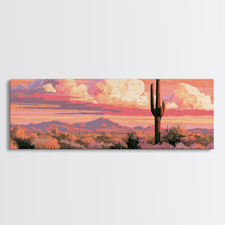 Saguaro Cactus under Orange Sunset Sky Framed Canvas Print, Desert Art, Wall Art, Southwestern Decor, Fine Art, Desert, DES-3x1-89