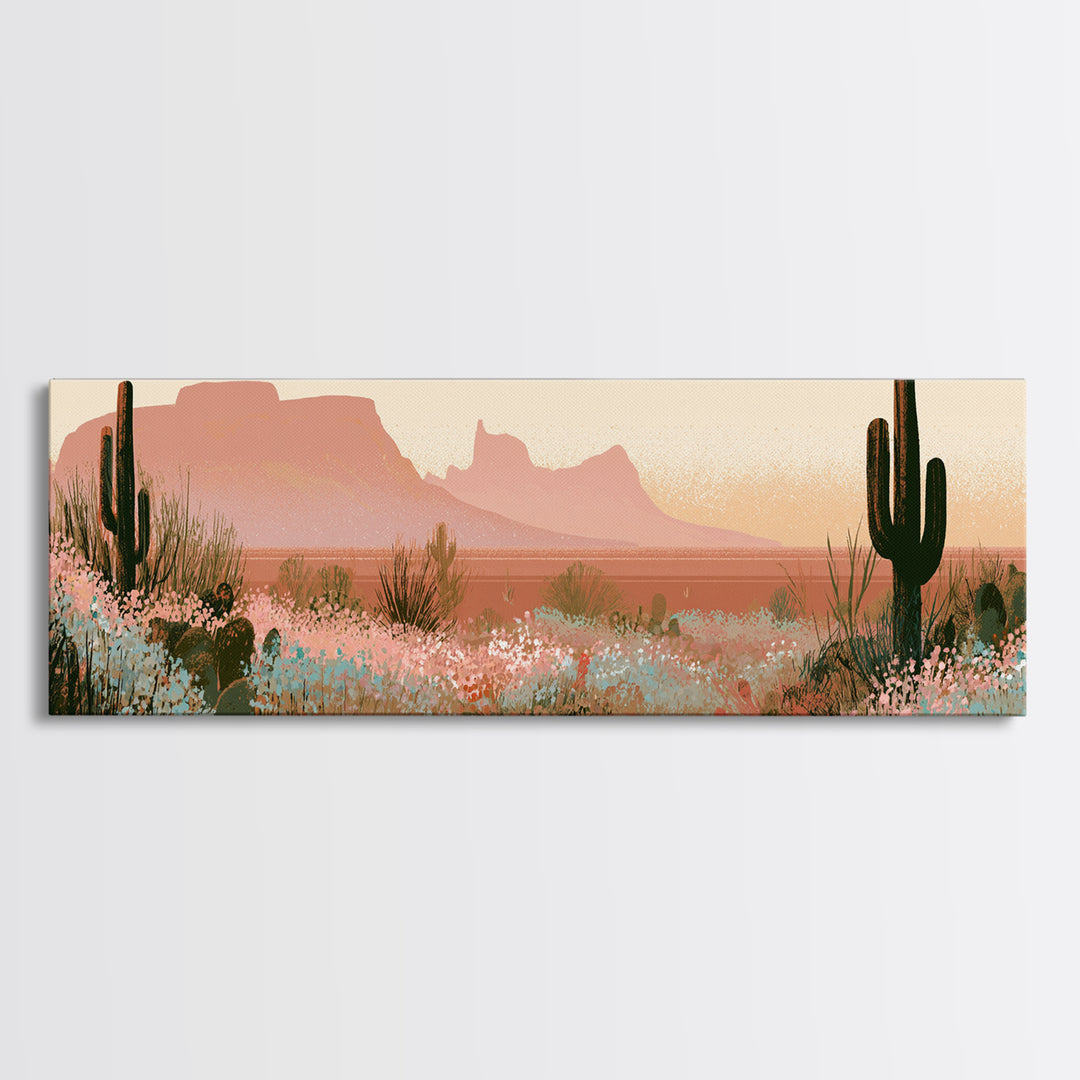 Desert Wildflowers After Spring Rain Canvas Print, Desert Art, Oil Painting, Southwestern Decor, Desert, Bedroom Wall Art, DES-3x1-92