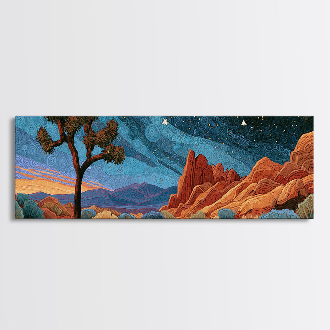 Joshua Tree under Star Filled Night Canvas Print, Desert Art, Living Room Art, Southwestern Decor, Fine Art, Desert, DES-3x1-94