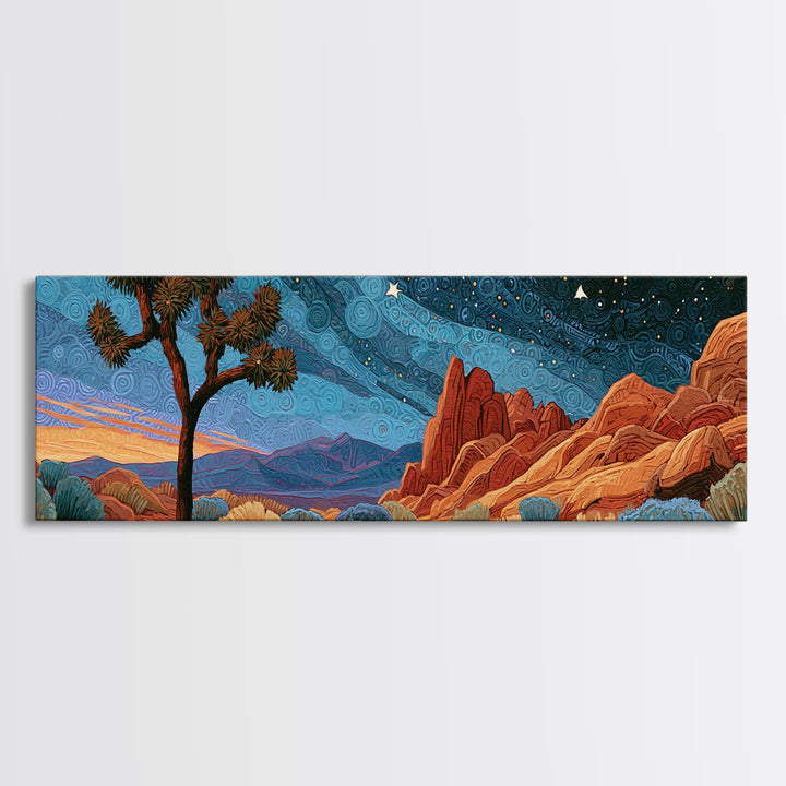 Joshua Tree under Star Filled Night Canvas Print, Desert Art, Living Room Art, Southwestern Decor, Fine Art, Desert, DES-3x1-94