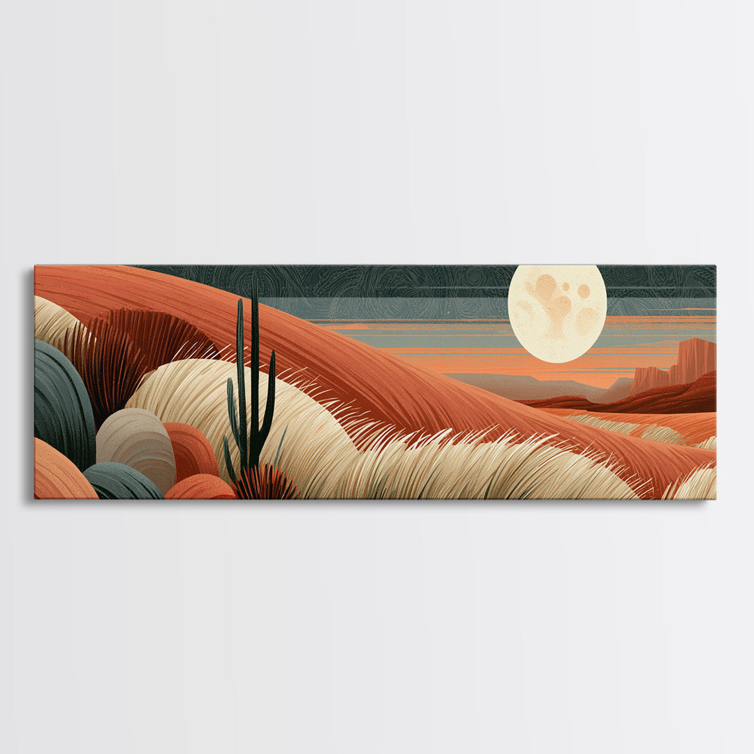 Desert Moon over Rolling Sand Canvas Print, Desert Art, Neutral Decor, Southwestern Decor, Oil Painting, Desert, Wall Decor, DES-3x1-98