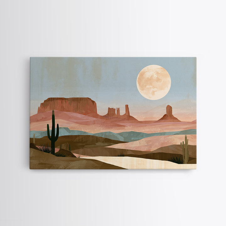 Desert Moon over Rolling Sand Framed Canvas Print, Desert Art, Modern Wall Art, Southwestern Decor, Oil Painting, Desert, DES-3x2-14