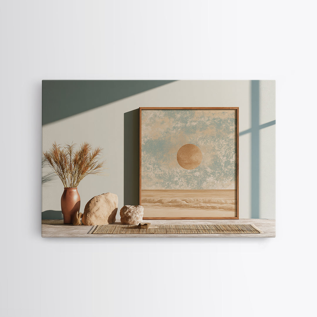 Minimal Beige Sun Framed Canvas Print, Desert Art, Abstract Wall Art, Southwestern Decor, Desert, Digital Download Art, DES-3x2-2
