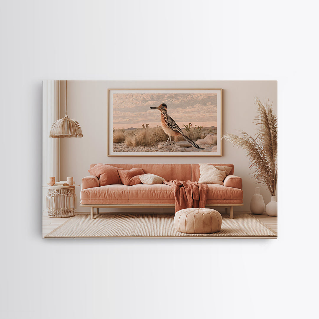 Roadrunner Bird in a Dry Wash Canvas Print, Desert Art, Landscape Art, Southwestern Decor, Fine Art, Desert, Art Print, DES-3x2-42