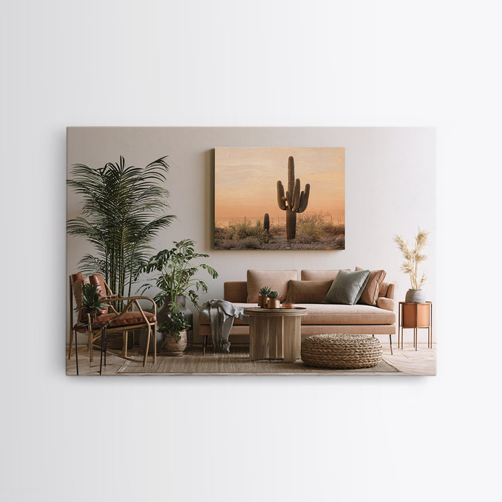 Saguaro Cactus under Orange Sunset Sky Canvas Print, Desert Art, Minimalist Decor, Southwestern Decor, Fine Art, Desert, DES-3x2-53