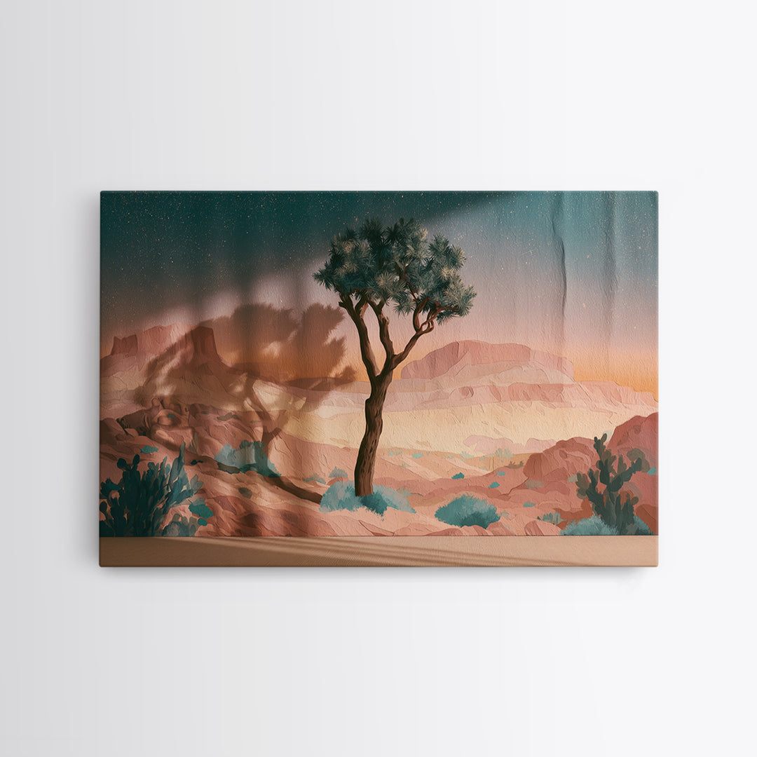 Joshua Tree under Star Filled Night Canvas Print, Desert Art, Living Room Art, Southwestern Decor, Fine Art, Desert, DES-3x2-58