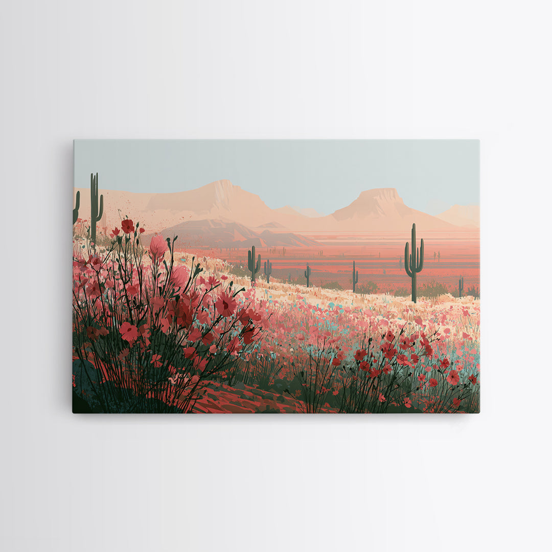 Desert Wildflowers After Spring Rain Framed Canvas Print, Desert Art, Original Art, Southwestern Decor, Fine Art, Desert, DES-3x2-80
