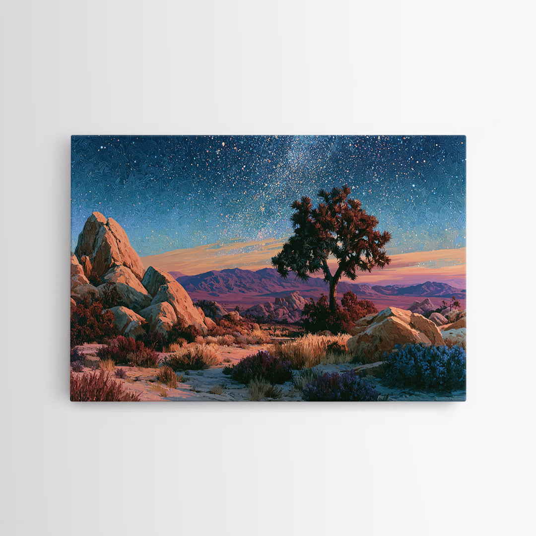 Joshua Tree under Star Filled Night Framed Canvas Print, Desert Art, Statement Artwork, Southwestern Decor, Fine Art, Desert, DES-3x2-82