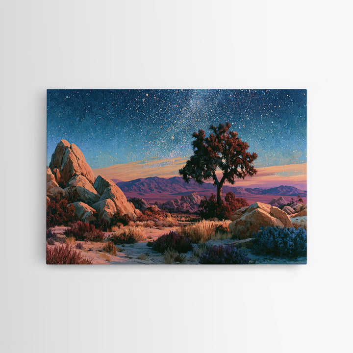 Joshua Tree under Star Filled Night Framed Canvas Print, Desert Art, Statement Artwork, Southwestern Decor, Fine Art, Desert, DES-3x2-82