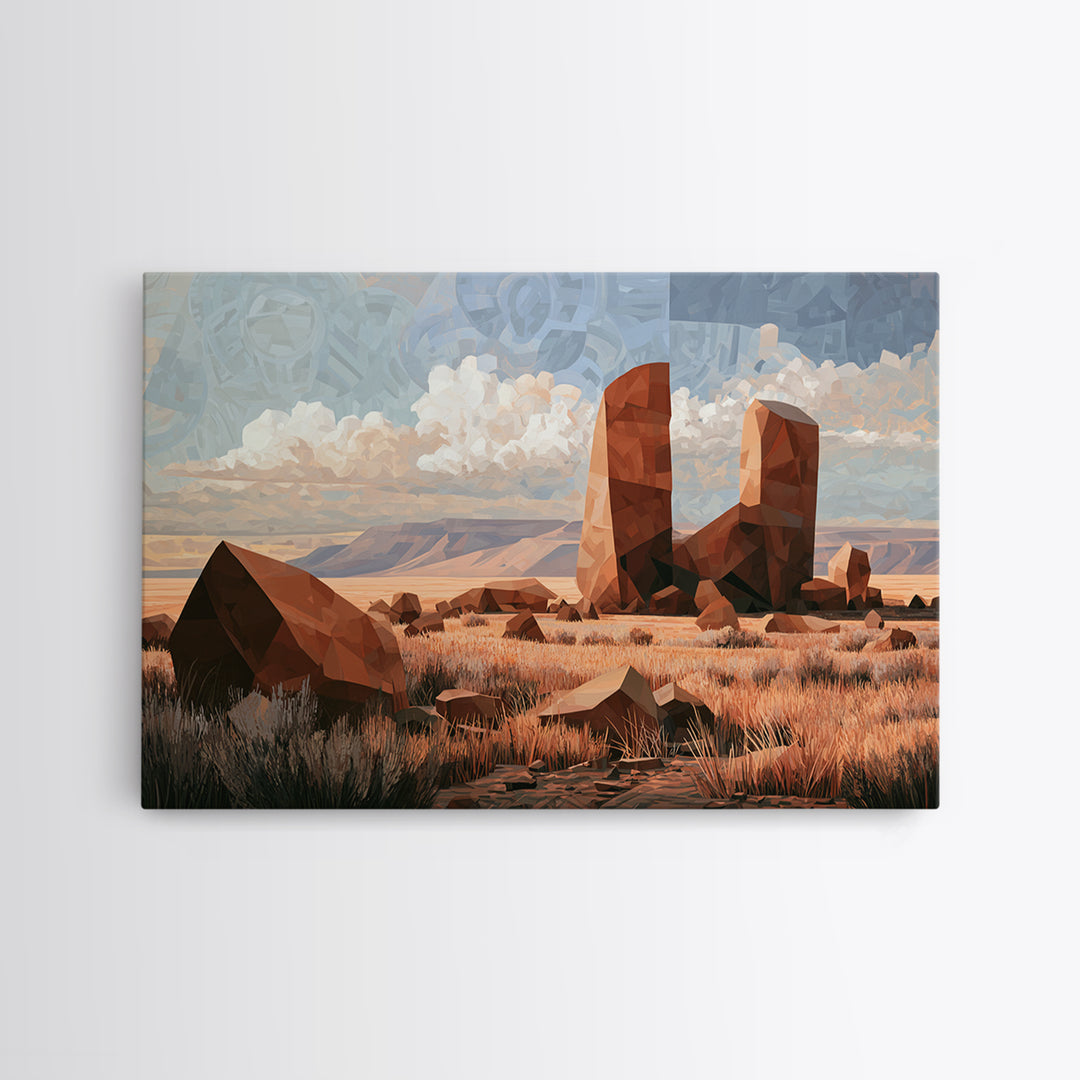 Terracotta and Cream Geometric Landscape Canvas Print, Desert Art, Neutral Decor, Southwestern Decor, Fine Art, Desert, DES-3x2-94