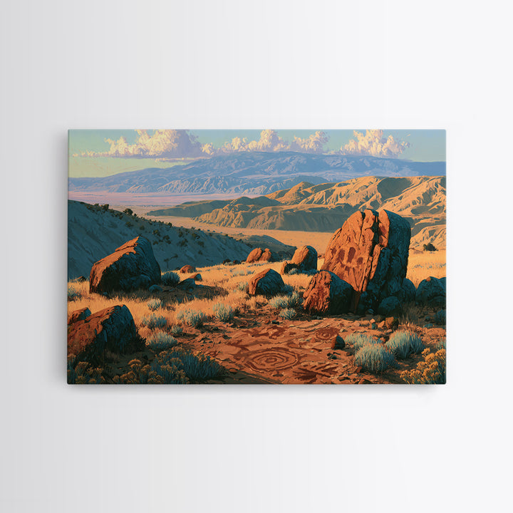 Ancient Desert Petroglyph Design Framed Canvas Print, Desert Art, Room Decor, Southwestern Decor, Desert, Abstract Wall Art, DES-3x2-97