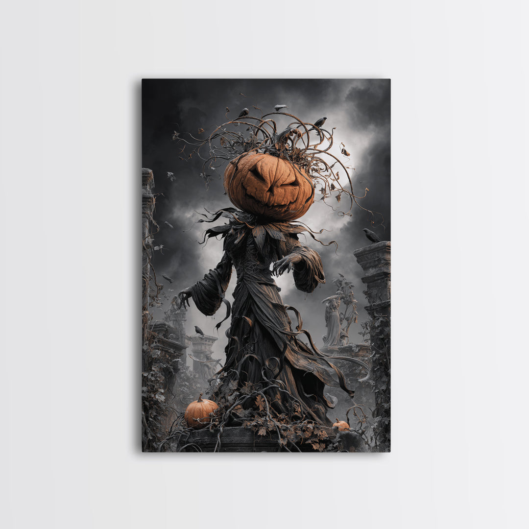 The Jack-O'-Lantern King, Vertical Wall Art, Spooky Home Decor, Canvas Print, Halloween Wall Decor, Gothic Home Decor, Macabre Wall Art