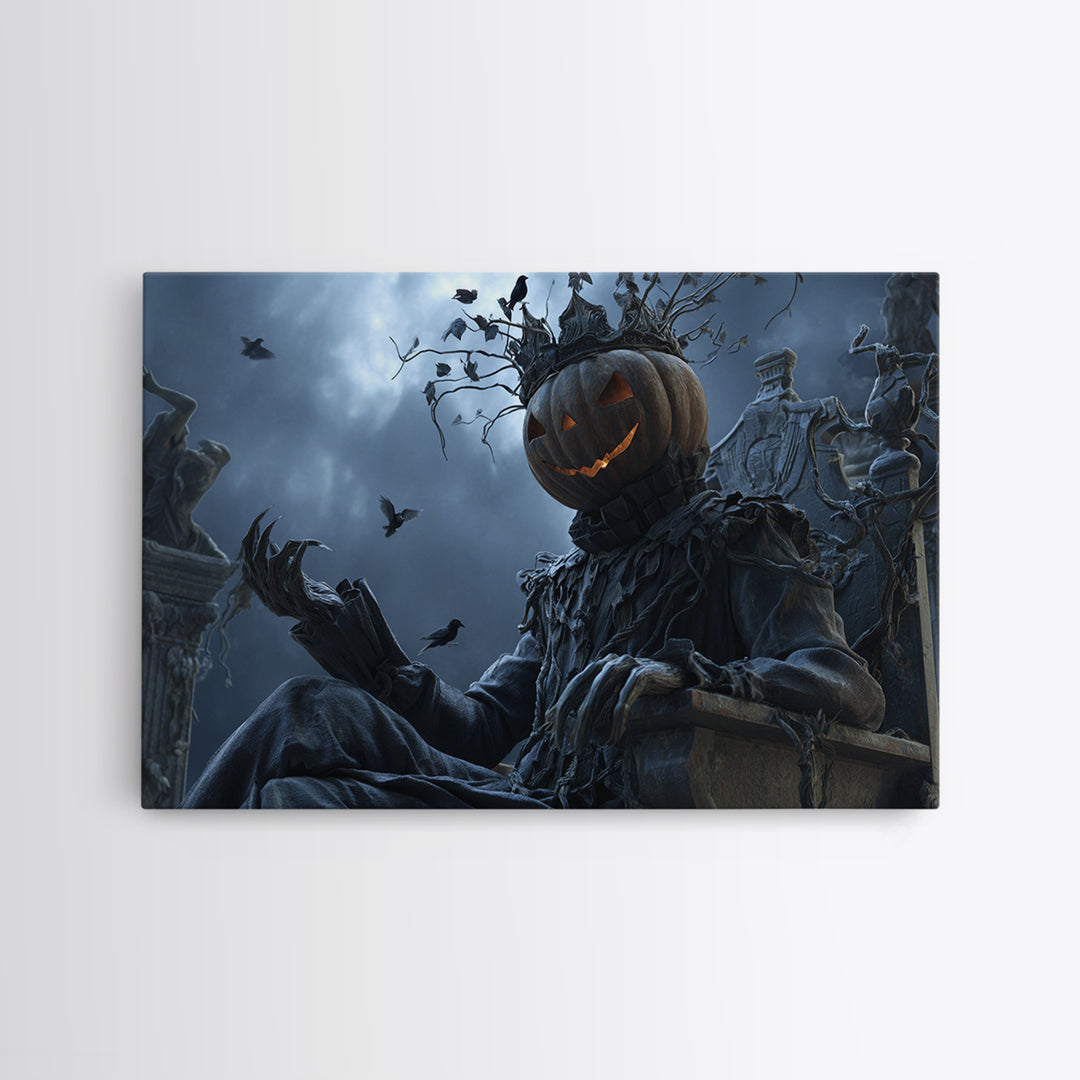 The Jack-O'-Lantern King, Landscape Wall Art, Macabre Wall Art, Framed Canvas Print, Halloween Wall Decor, Gothic Home Decor