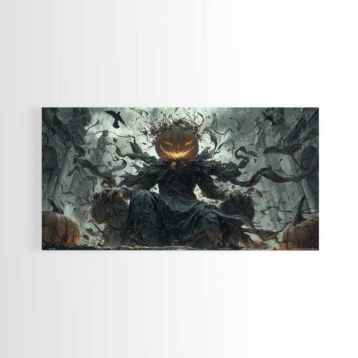 The Jack-O'-Lantern King, Wide Panoramic Art, Dark Fantasy Wall Art, Canvas Print, Halloween Wall Decor, Gothic Home Decor, Horror Wall Art