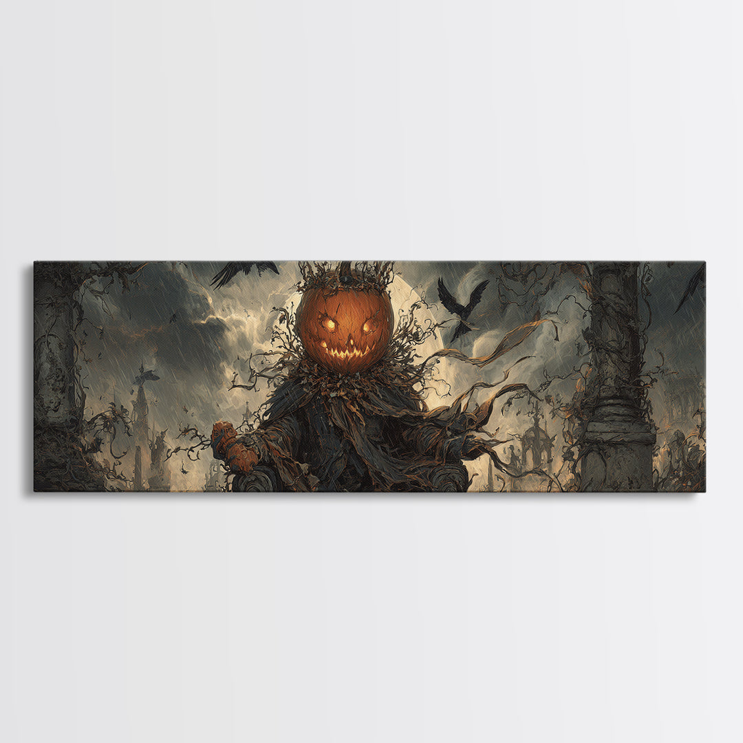 The Jack-O'-Lantern King, Extra Wide Wall Art, Dark Fantasy Wall Art, Canvas Print, Halloween Wall Decor, Gothic Home Decor