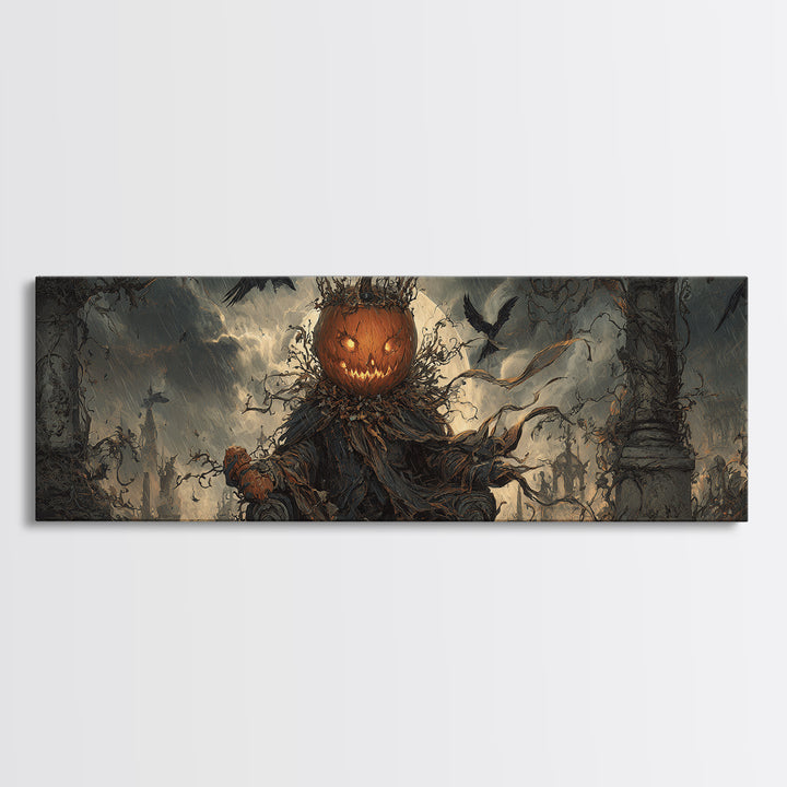 The Jack-O'-Lantern King, Extra Wide Wall Art, Dark Fantasy Wall Art, Canvas Print, Halloween Wall Decor, Gothic Home Decor