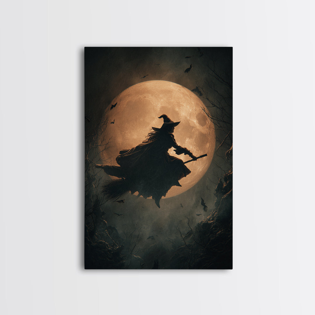 The Moonlit Witch, Vertical Wall Art, Macabre Wall Art, Framed Canvas Print, Halloween Wall Decor, Gothic Home Decor, Statement Wall Art