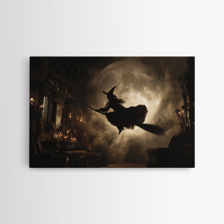 The Moonlit Witch, Landscape Wall Art, Spooky Home Decor, Canvas Print, Halloween Wall Decor, Gothic Home Decor, Statement Wall Art