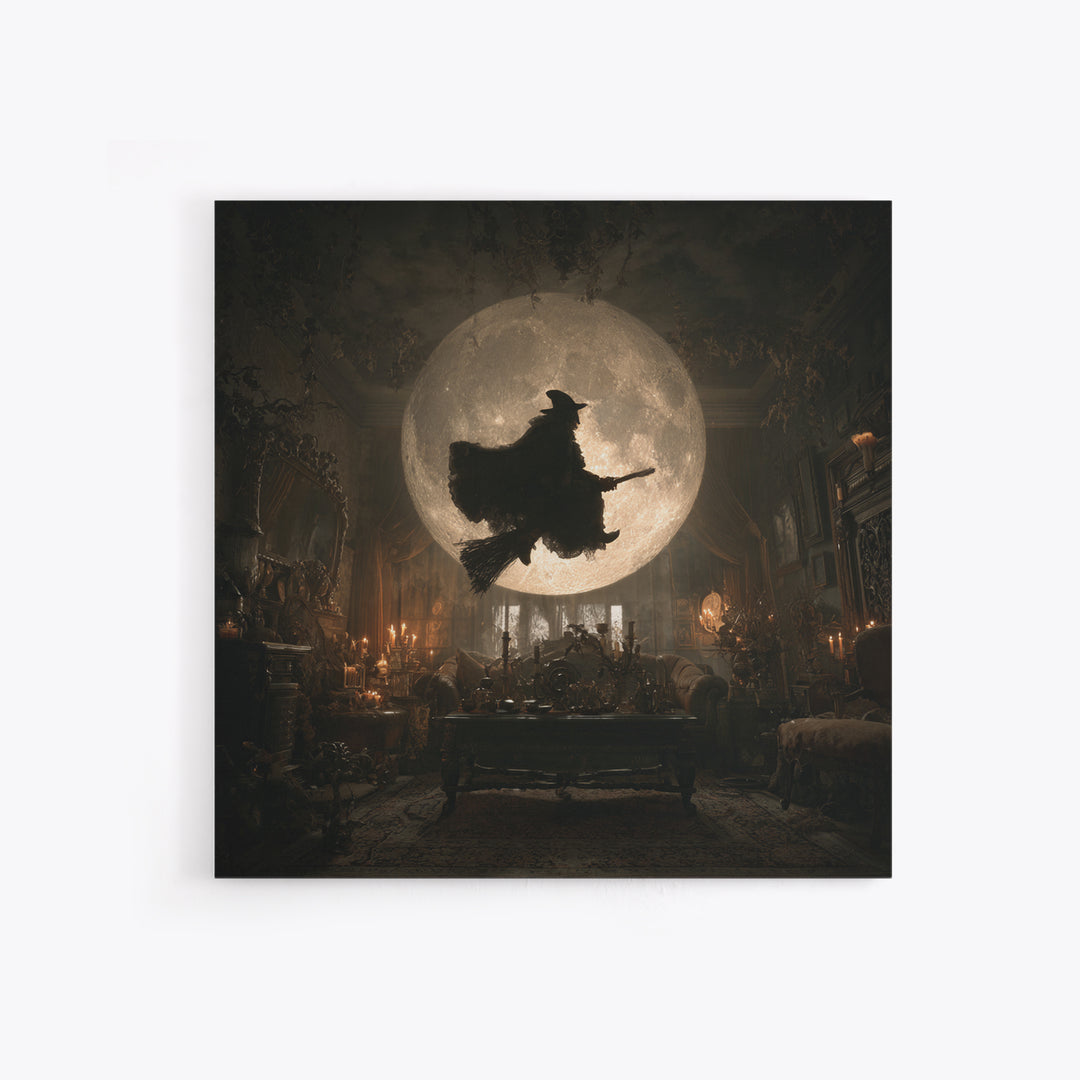The Moonlit Witch, Square Wall Art, Haunted Gothic Art, Framed Canvas Print, Halloween Wall Decor, Gothic Home Decor, Dark Fantasy Art