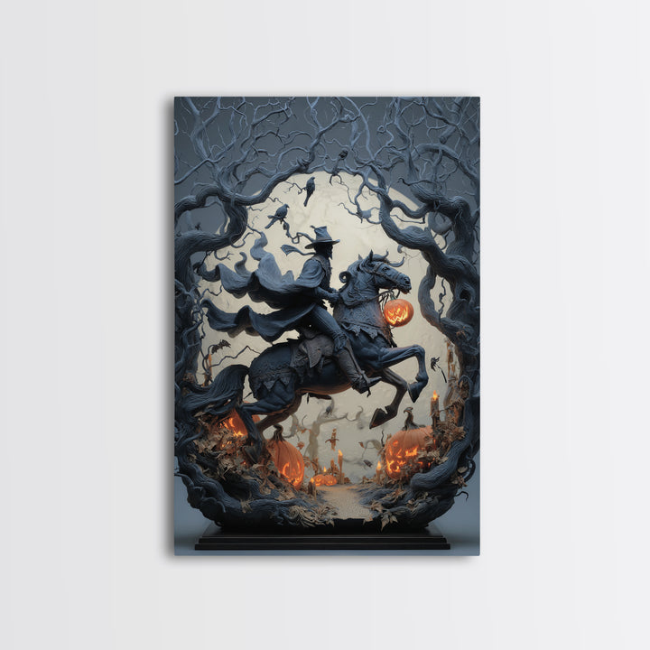 The Headless Horseman, Vertical Wall Art, Macabre Wall Art, Framed Canvas Print, Halloween Wall Decor, Gothic Home Decor, Statement Wall Art